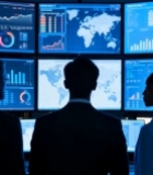  商务人士查看数据监控大屏1033#竖屏 	 