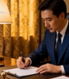  商务人士办公桌前书写文件3460#竖屏 	 