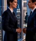  商务男女对视交流5900#竖屏 	 