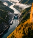  山水间的大坝俯瞰全景2089#竖屏 	 