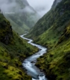  山间溪流云雾缭绕自然景观1871#竖屏 	 