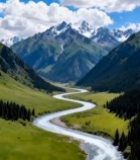  山间蜿蜒河流自然风光(1)7678#竖屏 	 