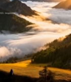  山间云海与雪山自然风光7793#竖屏 	 