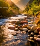  山间溪流日出自然风光4398#竖屏 	 