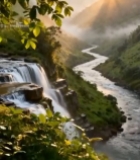  山间瀑布自然风光(1)5723#竖屏 	 