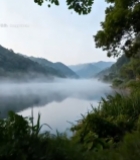  山间湖泊薄雾自然风光2898#竖屏 	 