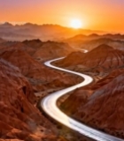  山间公路日落自然风光4001#竖屏 	 