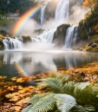  山间瀑布与彩虹自然风光7432#竖屏 	 