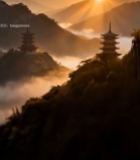  山间古塔日出风景2286#竖屏 	 