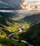  山谷河流自然风光全景(1)7533#竖屏 	 