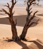  沙漠中两棵枯树的景象5735#竖屏 	 