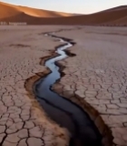  沙漠中干涸土地上的细流5501#竖屏 	 