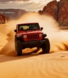  沙漠中红色越野车行驶画面141#竖屏 	 