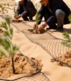  沙漠中老人植树场景3376#竖屏 	 