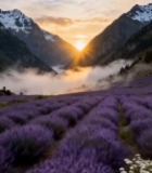  山谷薰衣草田日出风景359#竖屏 	 