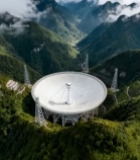  山谷中大型射电望远镜航拍7347#竖屏 	 