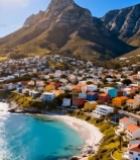  山海间彩色房屋海滨风景2075#竖屏 	 