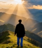  山顶人物张开双臂拥抱自然1037#竖屏 	 