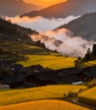  山村梯田日出自然风光4656#竖屏 	 