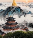  山顶金佛与古建筑景观7494#竖屏 	 