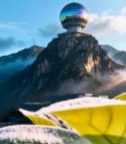  山顶球形建筑与山下建筑景观7234#竖屏 	 