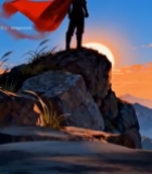  山顶披风人物日落景象2412#竖屏 	 