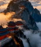  山顶金佛与山间古建筑风景1041#竖屏 	 