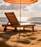  沙滩上的遮阳伞与躺椅2268#竖屏 	 