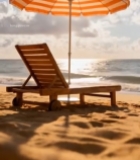  沙滩上的遮阳伞与躺椅2268#竖屏 	 