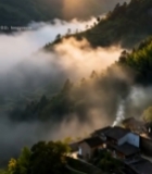  山村晨景炊烟袅袅4135#竖屏 	 