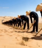  沙漠中人群植树造林场景3150#竖屏 	 