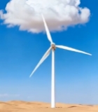  沙漠中的风力发电机与白云1693#竖屏 	 