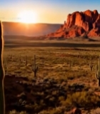  沙漠仙人掌与红色山峦风光1011#竖屏 	 