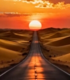  沙漠公路日落美景3672#竖屏 	 