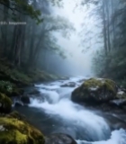  森林中溪流与阳光风景3470#竖屏 	 