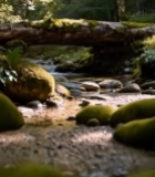  森林中溪流与倒木风景2587#竖屏 	 