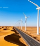  沙漠公路旁的风力发电机4751#竖屏 	 