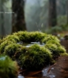  森林中苔藓上水滴落下画面6459#竖屏 	 