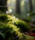  森林中阳光透过雨滴照射苔藓744#竖屏 	 