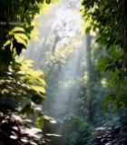  森林中阳光穿透树叶景象2876#竖屏 	 