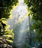  森林中阳光穿透树叶景象2876#竖屏 	 