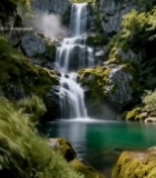  森林中的瀑布自然景观3721#竖屏 	 