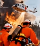  森林火灾救援直升机与消防员2459#竖屏 	 