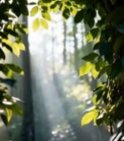  森林阳光透过树叶景象2953#竖屏 	 