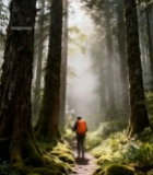  森林中背包客徒步前行4968#竖屏 	 