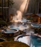  森林中的温泉池自然风光7064#竖屏 	 