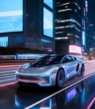  赛博朋克风城市夜景中的跑车4593#竖屏 	 