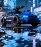  赛博朋克风格城市夜景中的改装汽车5245#竖屏 	 