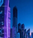  赛博朋克风城市高楼夜景6466#竖屏 	 