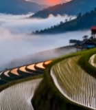  日出时的梯田与远山景观7039#竖屏 	 